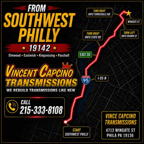Bucks County Transmission Leak Repair Bensalem 19020 Vince Capcino Transmissions repairs transmission fluid leaks, transmission seals, pan gaskets, cooler lines, low fluid problems, transmission servicing and rebuilds.