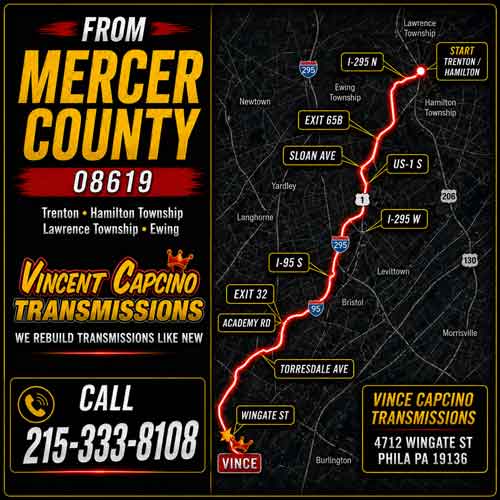 Bucks County Transmission Leak Repair Bensalem 19020 Vince Capcino Transmissions repairs transmission fluid leaks, transmission seals, pan gaskets, cooler lines, low fluid problems, transmission servicing and rebuilds.