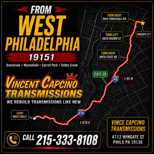 Bucks County Transmission Leak Repair Bensalem 19020 Vince Capcino Transmissions repairs transmission fluid leaks, transmission seals, pan gaskets, cooler lines, low fluid problems, transmission servicing and rebuilds.