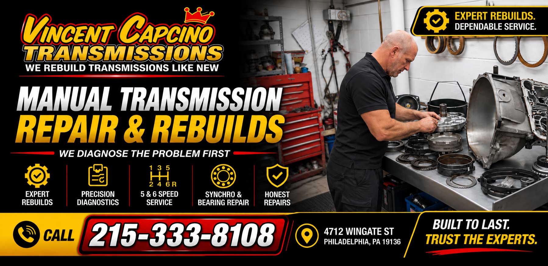 Transmission Repair 19136 Northeast Philadelphia. Transmission Repair Services include rebuilding Transmissions, installing used transmissions, Transmission filter and fluid changed. 