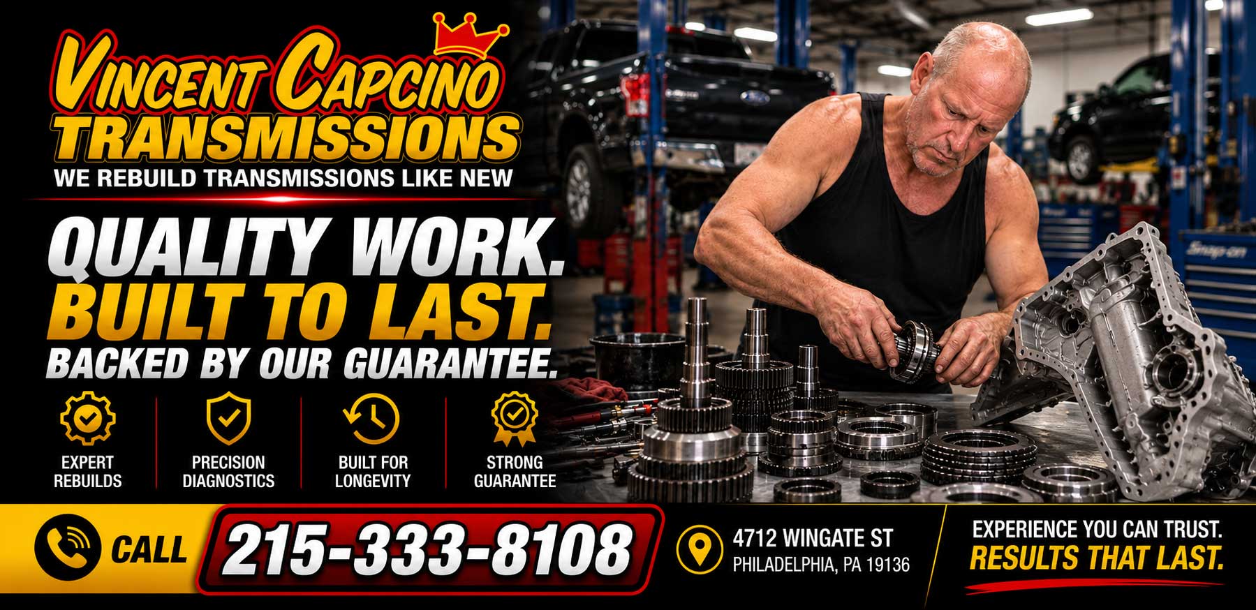 Transmission Repair 19136 Northeast Philadelphia. Transmission Repair Services include rebuilding Transmissions, installing used transmissions, Transmission filter and fluid changed. 