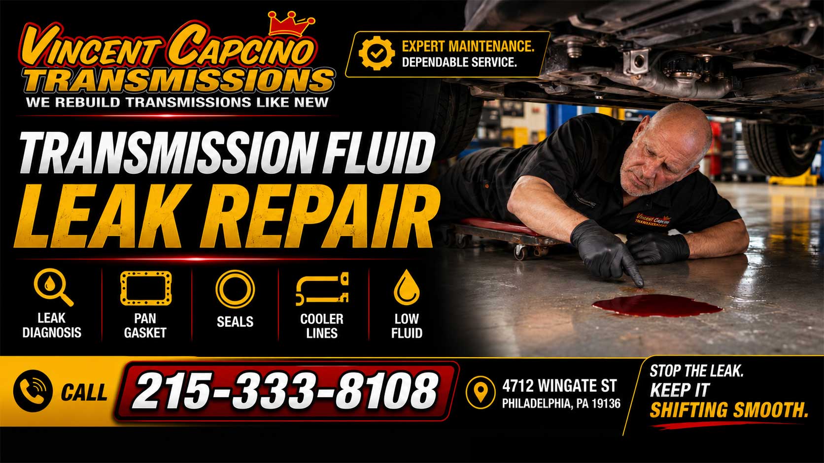 Transmission Repair 19136 Northeast Philadelphia. Transmission Repair Services include rebuilding Transmissions, installing used transmissions, Transmission filter and fluid changed. 