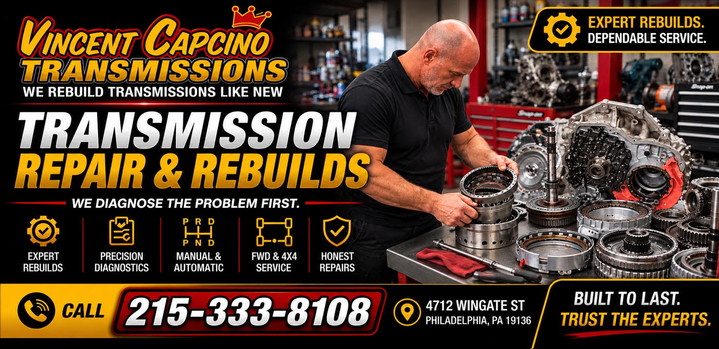 Transmission Rebuild Northeast Philadelphia 19136 19135 We Rebuild Transmissions We repair all makes and models of all manual & automatic transmissions but also four-wheel drive transmissions and front wheel drive transmissions